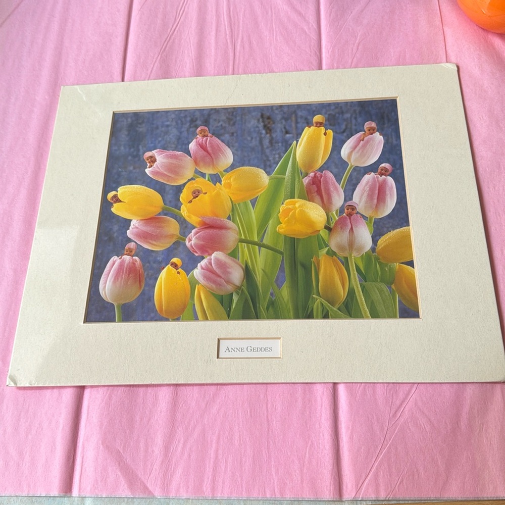 🍀2/10.00🍀 Vintage Anne Geddes Sky Blue Matted Print - Tulips. Factory sealed